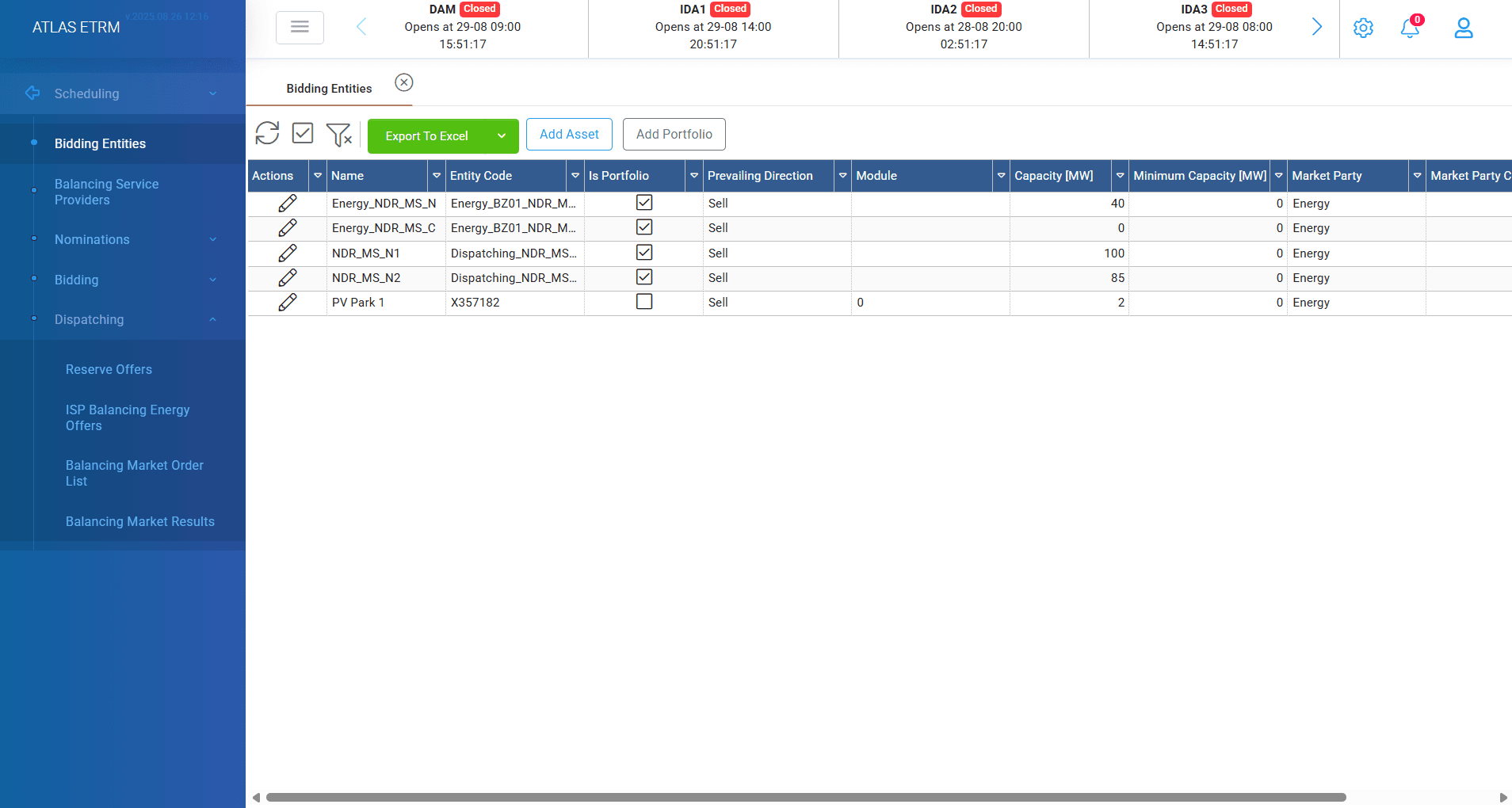 6.1 Scheduling - Bidding Entities