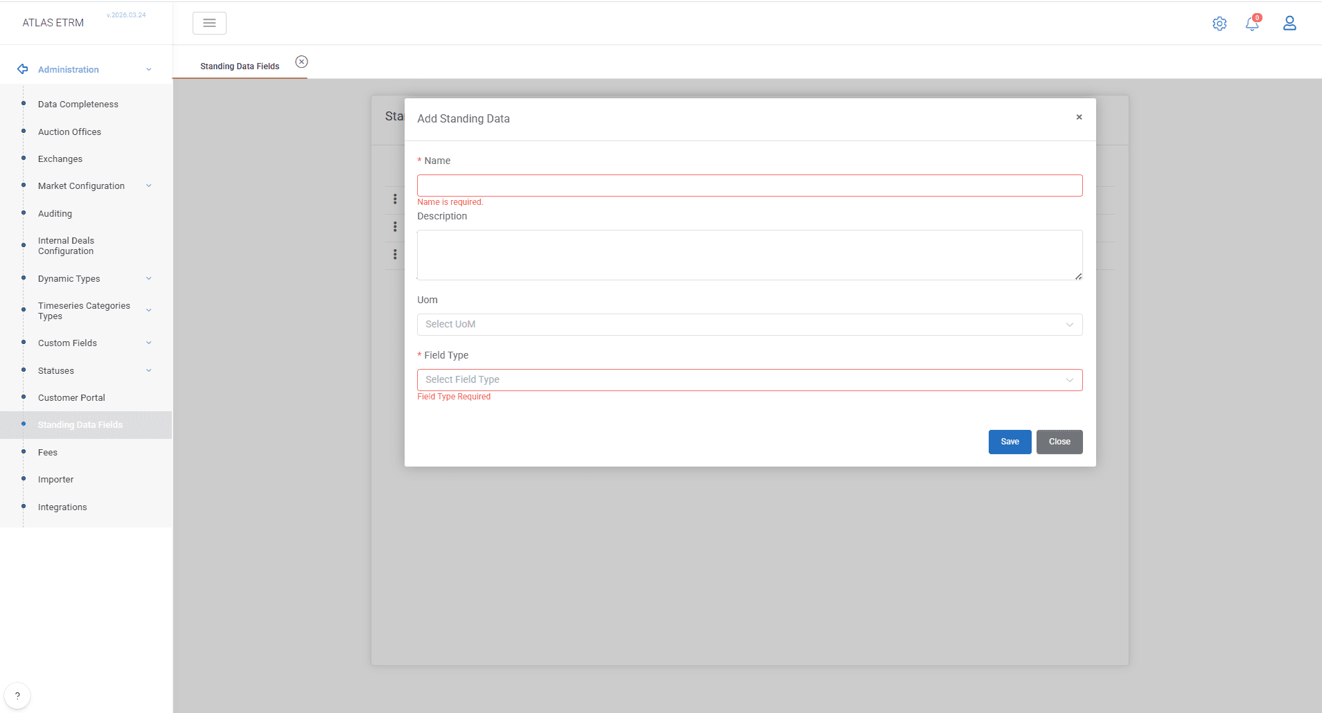 11. Standing Data Fields